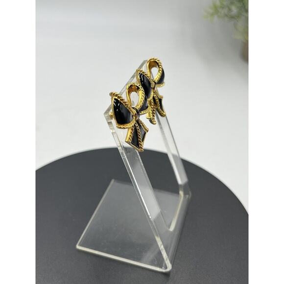 Kenneth Jay Lane for Avon Black Enamel Bow Pendant Enhancer‎ Clip Earrings Set - Picture 6 of 16